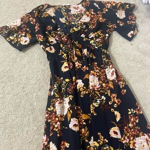 Navy blue with flowers long dress size small